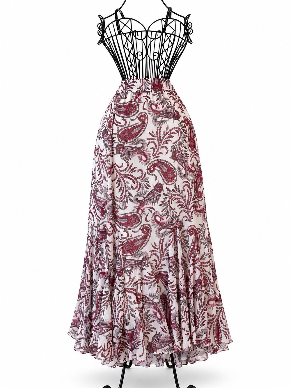 Ann Taylor LOFT Paisley Maxi Skirt in Burgundy and White